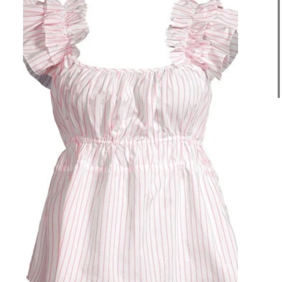 NWT HARSHMAN Alize Flutter Sleeve Top in White/Rose Pink Stripes. MSRP $225 - Picture 3 of 9